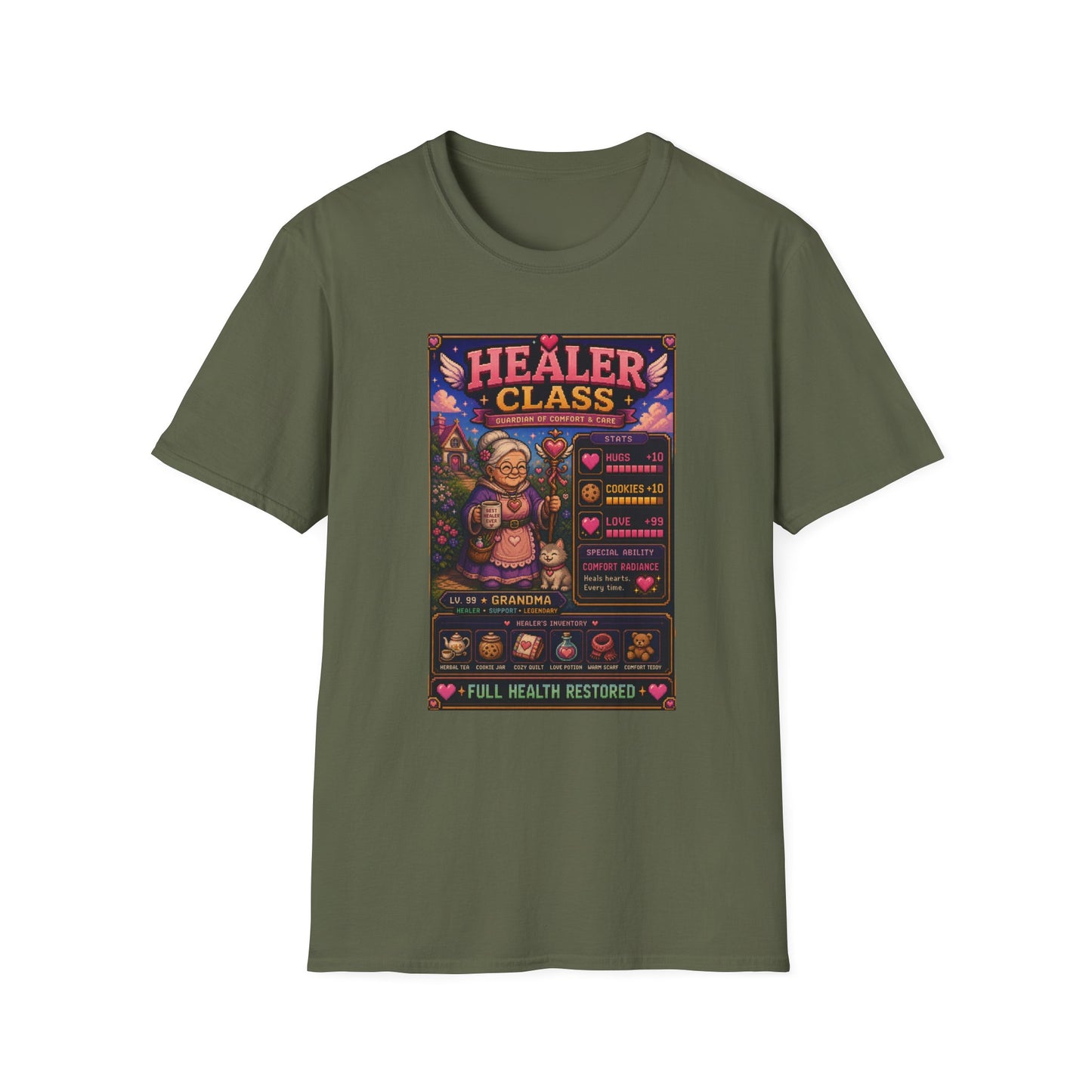 Healer Class Grandma 8 bit T Shirt