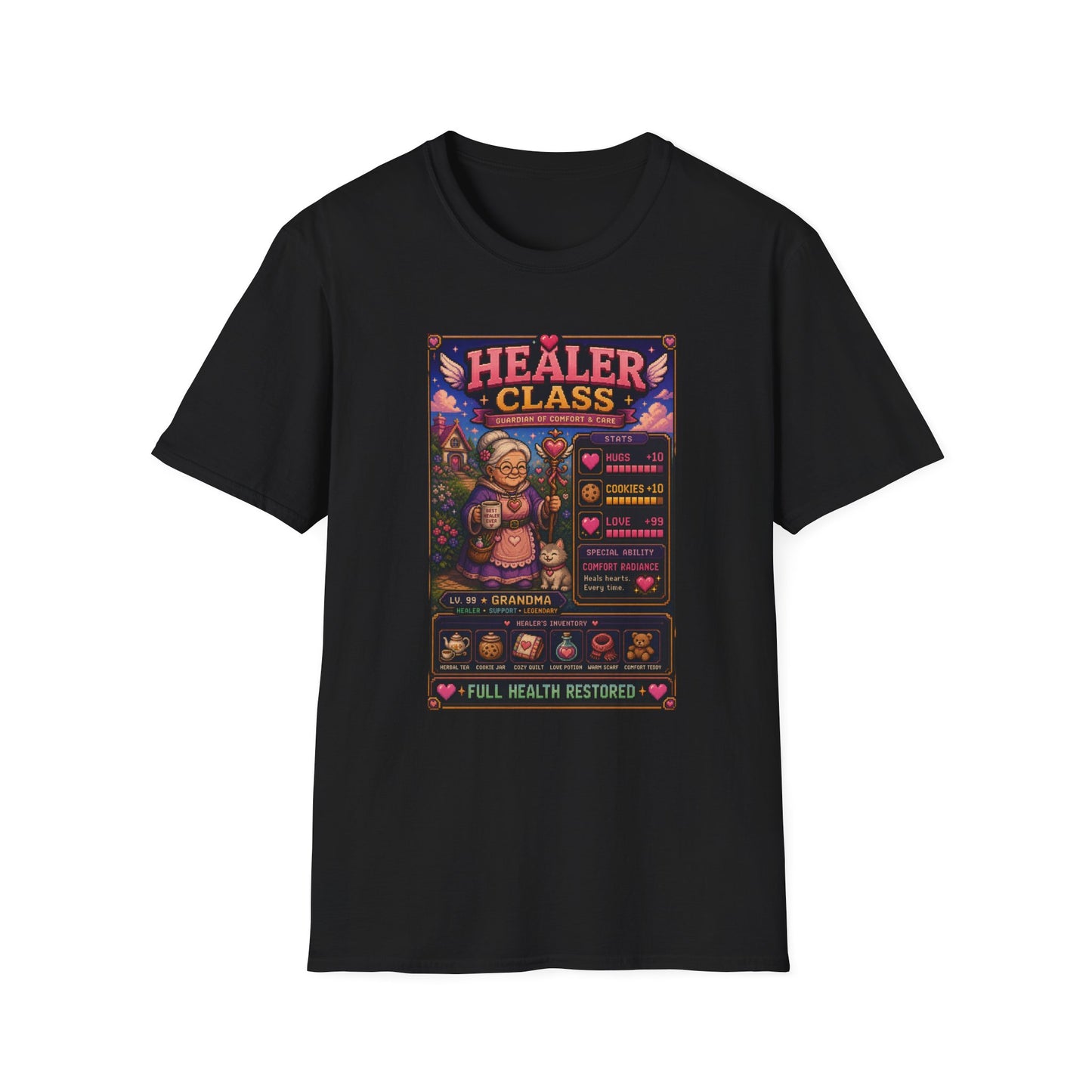 Healer Class Grandma 8 bit T Shirt